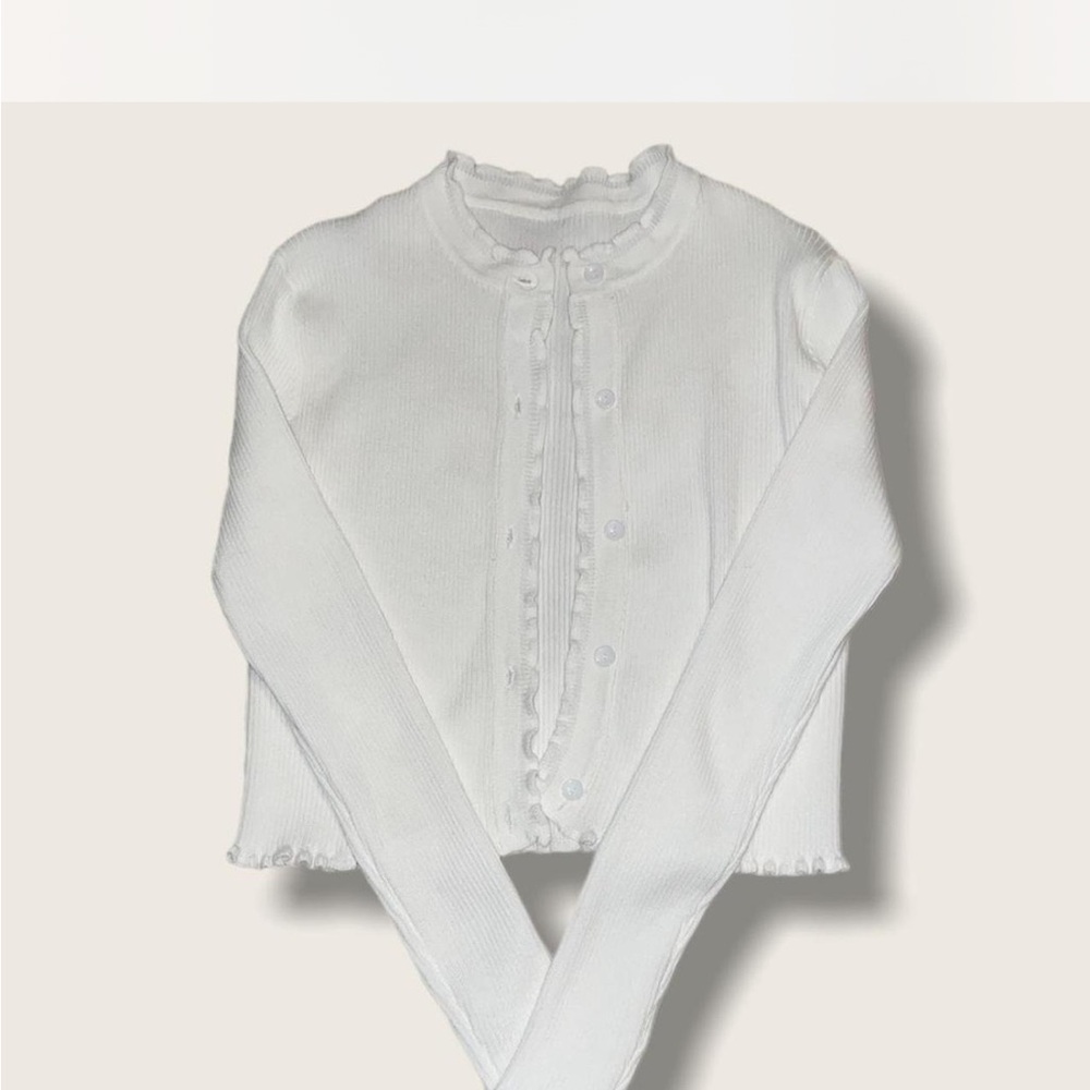 White Ribbed Button-Up Cardigan